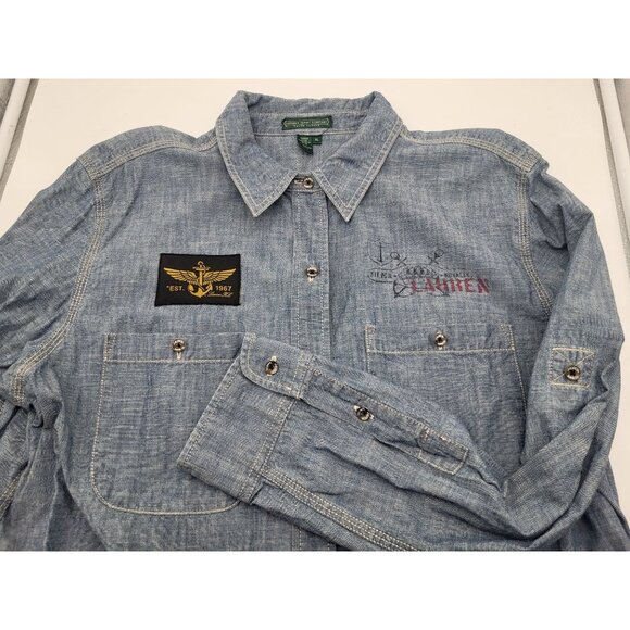 Ralph Lauren Tops - Ralph Lauren Jeans Co. Chambray Denim Shirt Anchor Nautical Logos Womens XL y2k